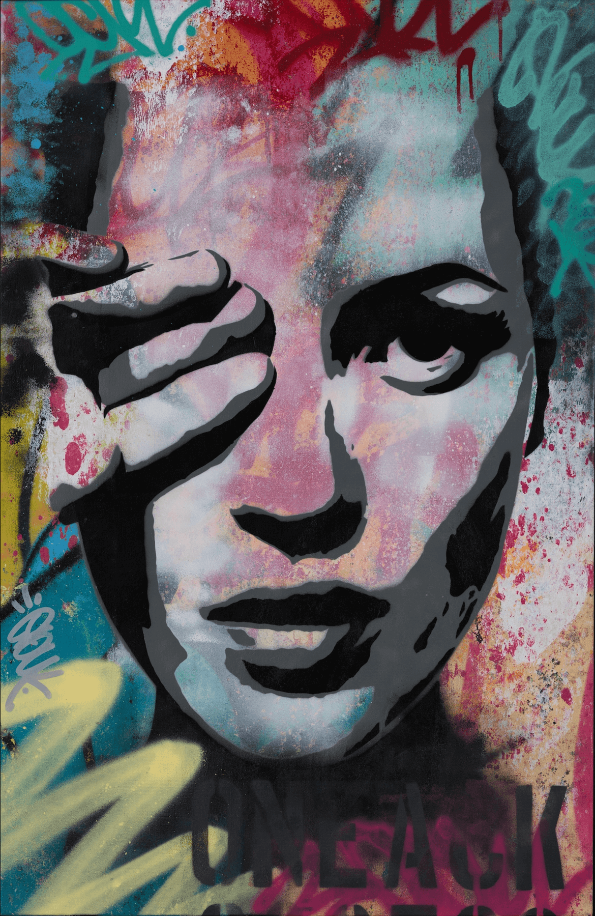 Portrait Kate Moss personnage célèbre pop art street art peinture tableau mode design artiste art femme icône mode tag couleur célèbre famous regard modele mannequin