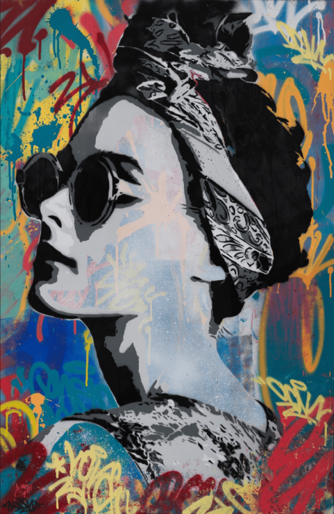 portrait femme street art pop art peinture mode tendance couleur coloré icône style tableau piece d'art affiche