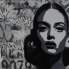 black and white woman femme portrait street art pop art painting edition authentification art OneAck